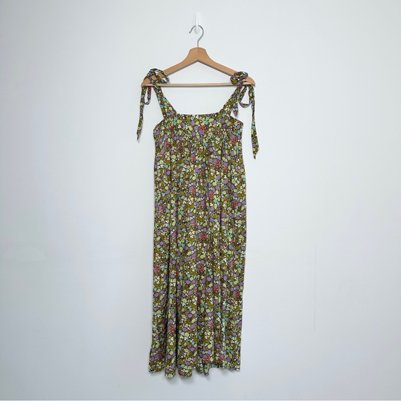Vintage Handmade Midi Dress Size UK 6 XS Green Floral Trapeze Sleeveless - Picture 12 of 13